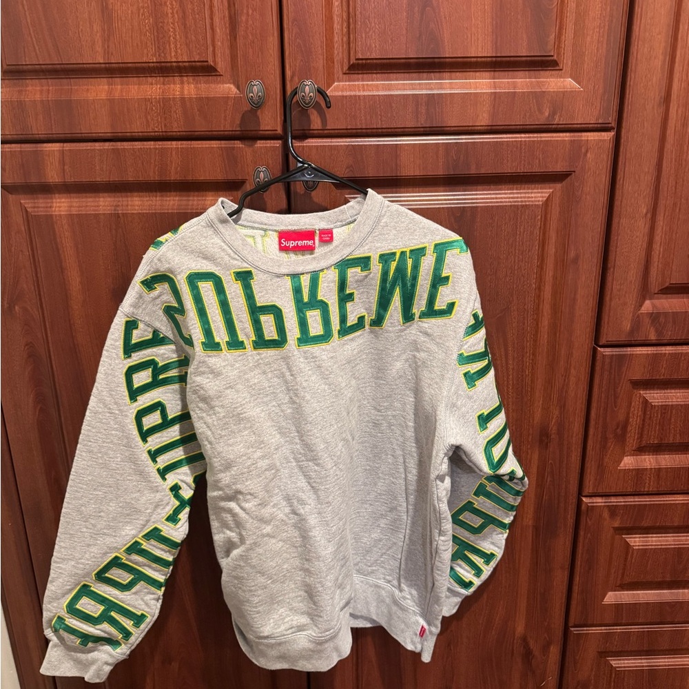 Supreme Gray Crewneck with Green and Yellow Logo